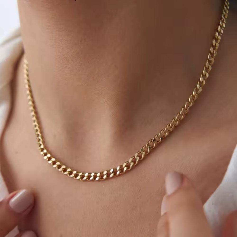 18K REAL SOLID GOLD VAPORIZED 3MM CUBAN LINK GOLD CHAIN